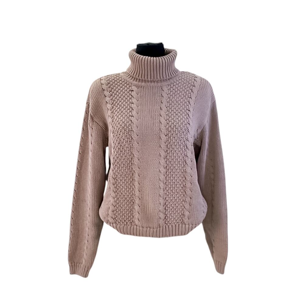 Jeanne Pierre Women's Tan Cable Knit Turtleneck Sweater Size Small